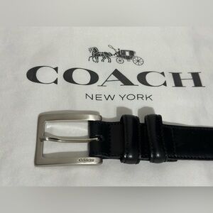 Coach Mens Black Leather Belt with Silver Buckle